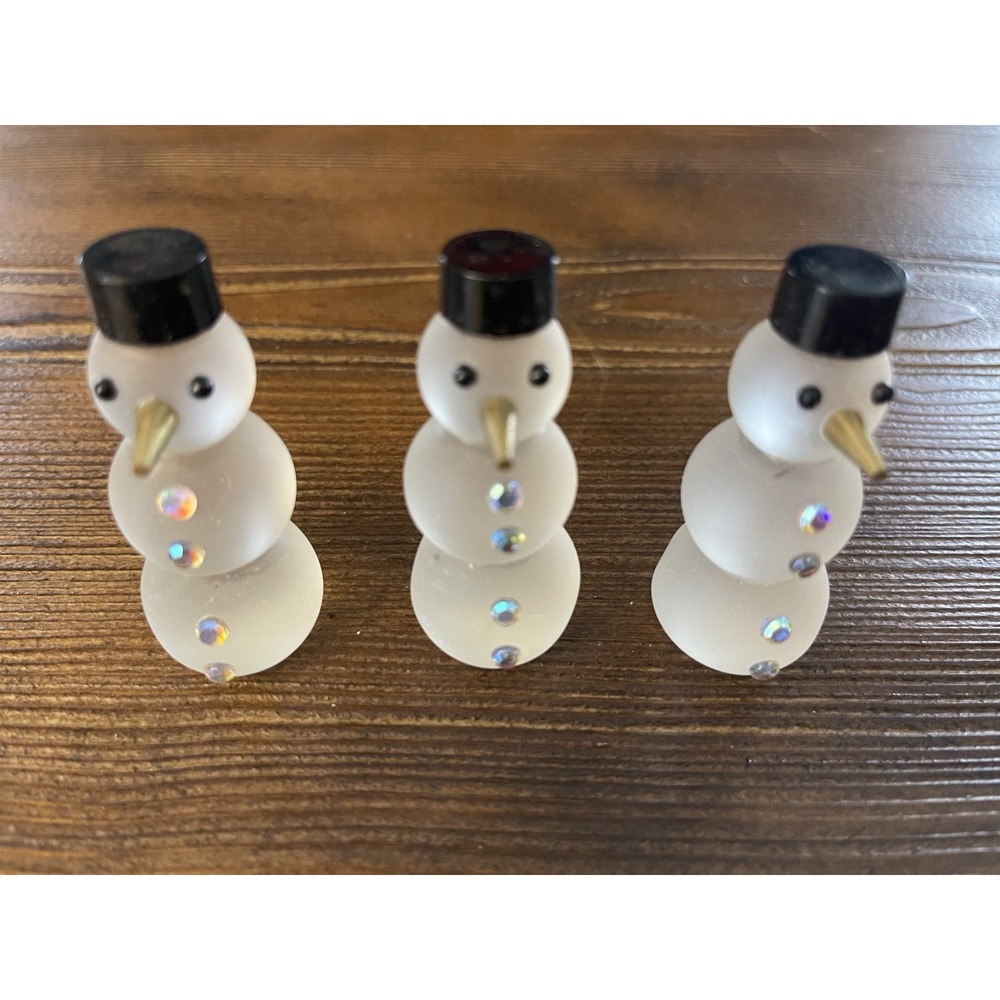 Bohemia Glass Frosted Snowman Figurines-Set of‎ Three-Original Labels in Tact